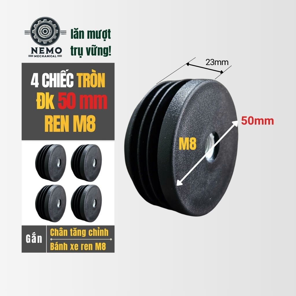 Nắp Chụp Thép Hộp Có Ren – Giải Pháp Lắp Chân Tăng Chỉnh & Bánh Xe Không Cần Hàn (M6, M8, M10)